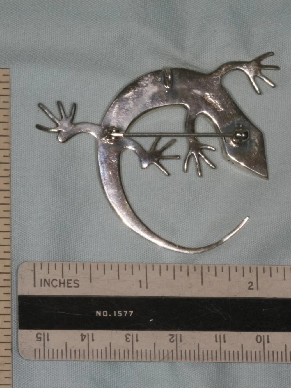 Vintage Sterling Silver Lizard Brooch Pin Pendant Red Coral Fire Opal Inlay